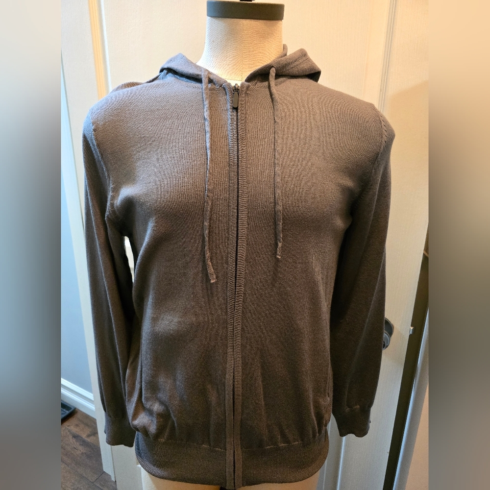 Men's Gray Merino wool Hoodie Sweater-slim fit